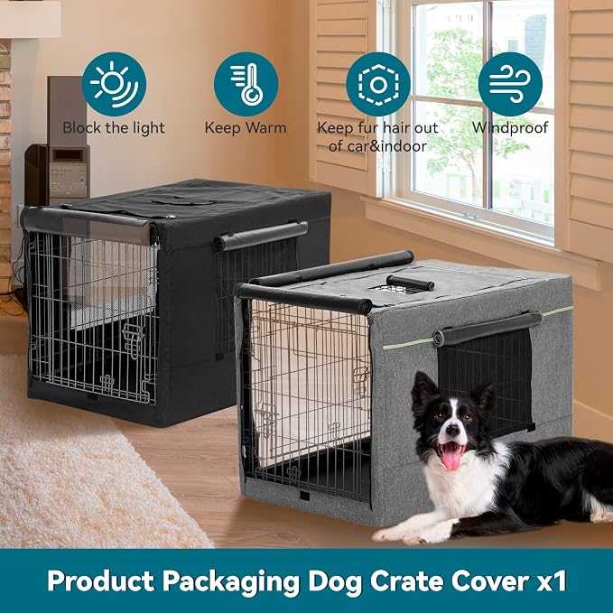 PETSFIT Crate Cover for Wire Dog Crate(30in/36inch/42inch), Single Door/Double Doors, Mesh Window, Flap On The Top and Back is Detachable, Dog Kennel Cover Black 30inch - Image 8