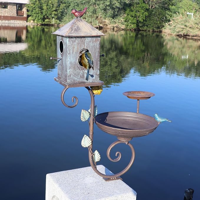 Deck Bird Bath, Metal Bird Bath and Bird Houses, Deck Mounted Bird Bath | Detachable and Adjustable Sturdy Deck Bird Bath for Outdoor Porch Yard Garden Decoration - Image 6