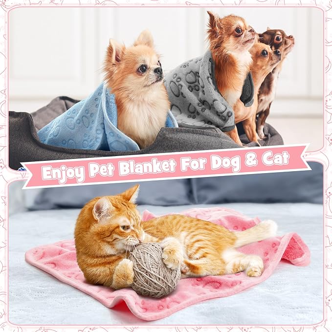 Tegeme 12 Pcs Pet Blankets 23 x 16 Inch Soft Fluffy Fleece Dog Cat Warm Paw Print Pattern Blankets Flannel Throw for Pets Dog Puppy Cat(Multicolor) - Image 7