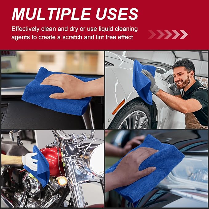 Oudain 200 Pcs Microfiber Cleaning Cloth 16x16 Inch Microfiber Towels for Car Ultra Absorbent Cleaning Rags Reusable Lint Free Streak Free Detailing Towel for Car Washing Drying Dusting (Dark Blue) - Image 6