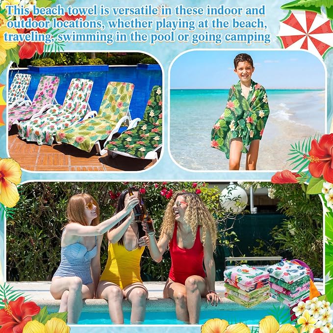 FuWeave 10 Pack Microfiber Beach Towel 28 x 55 Inch Oversized Large Thin Beach Towels for Pool Camping, Sand Free Lightweight Blanket for Women Adults Travel Swimming Sport (Tropical Floral) - Image 7