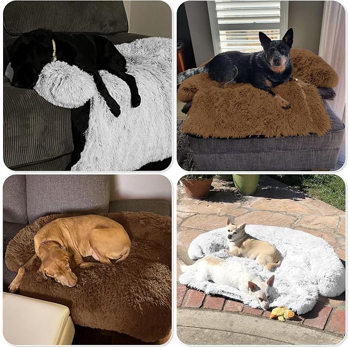 GGIB Calming Dog Bed Fluffy Plush Dog Mat for Furniture Protector with Removable Washable Cover for Large Medium Small Dogs and Cats (Large, Brown) - Image 7