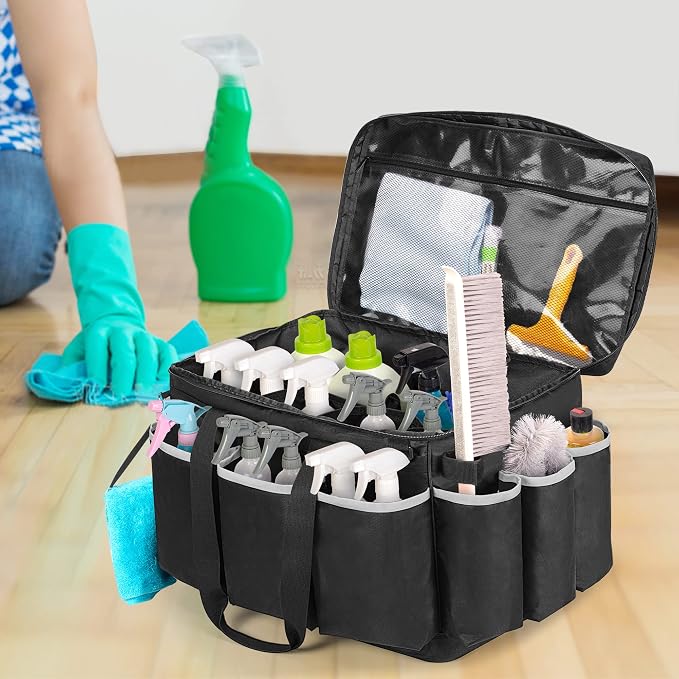 HODRANT Extra-Large Cleaning Caddy with EVA Hard Bottom with Shoulder Strap | High Capacity Cleaning Supplies Organizer for Housekeeping & Home Work, Cleaner Tools Tote Bag, Patent Design - Image 8