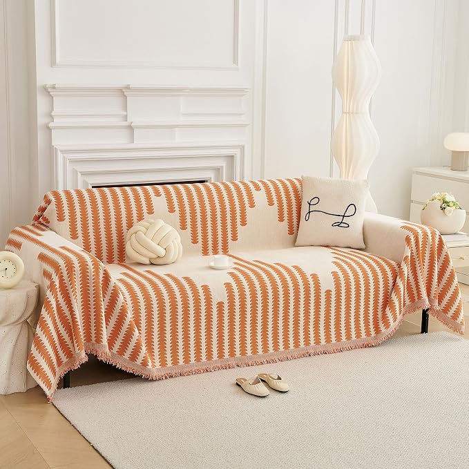 HAOMAIJIA Boho Sofa Covers Couch Covers for 2 Cushion Couch Sofa Pet Friendly Soft Thick Non Slip Couch Cover for Dogs Washable Sectional Couch Covers L Shape Furniture Protector (Orange, 71"x102") - Image 8