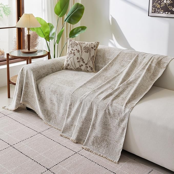 ROOMLIFE Couch Cover 3 Cushion Sofa, Washable Non Slip Furniture Sofa Protector Cover, Soft Chenille Sofa Slipcovers Sectional L Shape Dogs Couch Cover Throw Blanket with Tassels 71''X150'' - Image 9