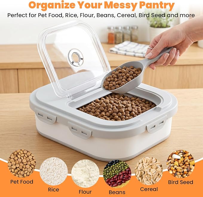 40 Lbs Dog Food Storage Container, Collapsible Cat Food Container | Airtight Pet Food Storage Containers with Wheels, Clear Window, 2 Measuring Cup, Scoop, BPA Free for Rice, Flour, Bird Seed - Image 7
