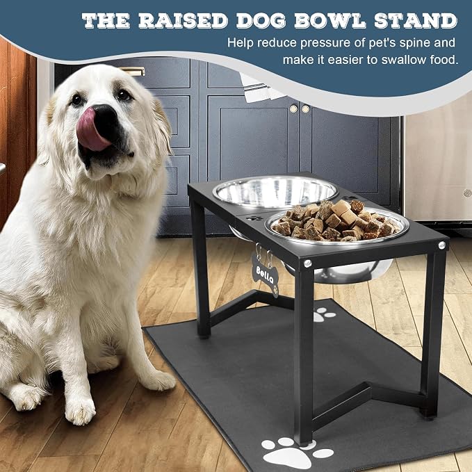 Elevated Dog Bowls, Metal Raised Dog Bowl Stand with 2 Thick 111oz Capacity Stainless Steel Food Bowls & Non-Slip Mat - 14" Tall for Large/Extra Large Breeds - Image 6