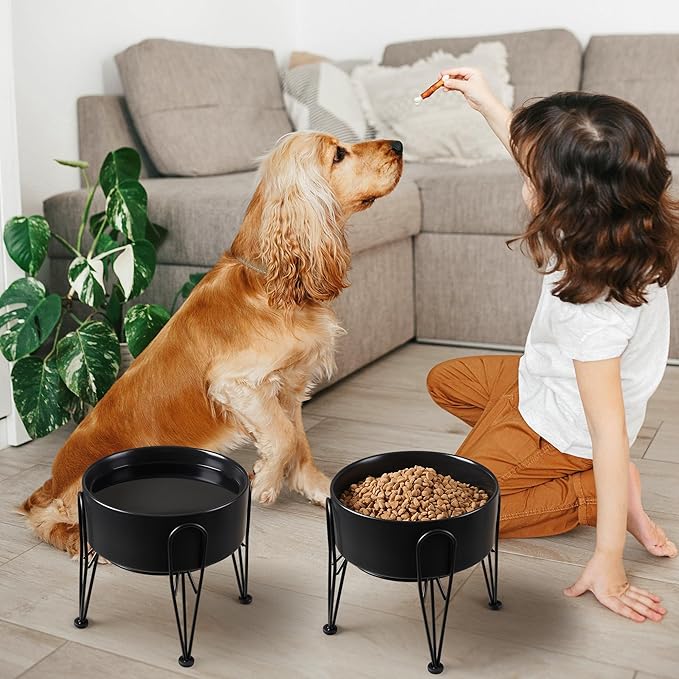 Elevated Dog Bowls, Ceramic Raised Dog Bowl Set with Anti-Slip and Non-Tip Metal Stand, 2 Pack Pet Food and Water Feeding Bowls for Small and Medium Dogs (Black,7.6 Cups) - Image 6