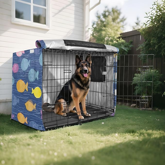 Dog Crate Cover Kennel Cover for Dog Cages Breathable for Wire Cage Indoor Outdoor Blue Water Ripple and Fishes - Image 8
