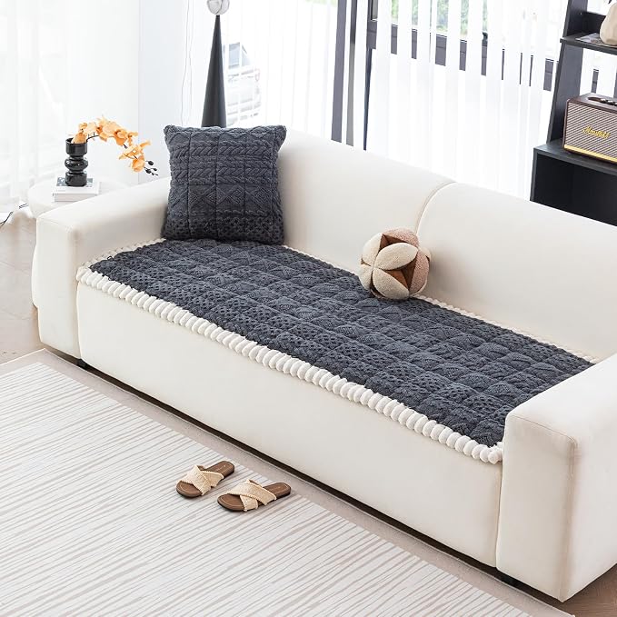 DREAMINGO Couch Cover for Dogs Washable - Fuzzy Sofa Covers Pet Friendly 27.6"x82.7", Soft Non Slip Pet Couch Cushion Protector Dog Bed Mat in Dark Grey - Image 7