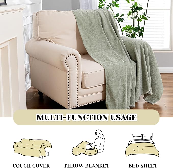 MEETSKY Green Sofa Covers Armchair Single Couch Cover for Dogs Throw Couch Cover with Tassel Chair Recliner Futon Cover Washable 1 Cushion Couch Chenille Couch Protector, 71"x 91" - Image 8