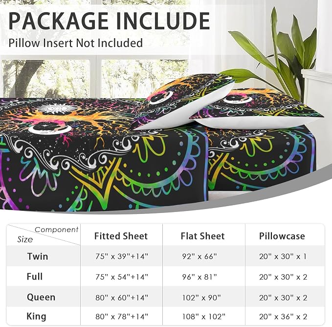 WeCozy Full Size Bed Sheet Sets with Pillowcases, Astrology Zodiac Tree of Life 4 Pcs Soft Microfiber Bedding for Kids and Adults, Sun and Moon Flat, Fitted Sheet for Bedroom Bed Decor - Image 6
