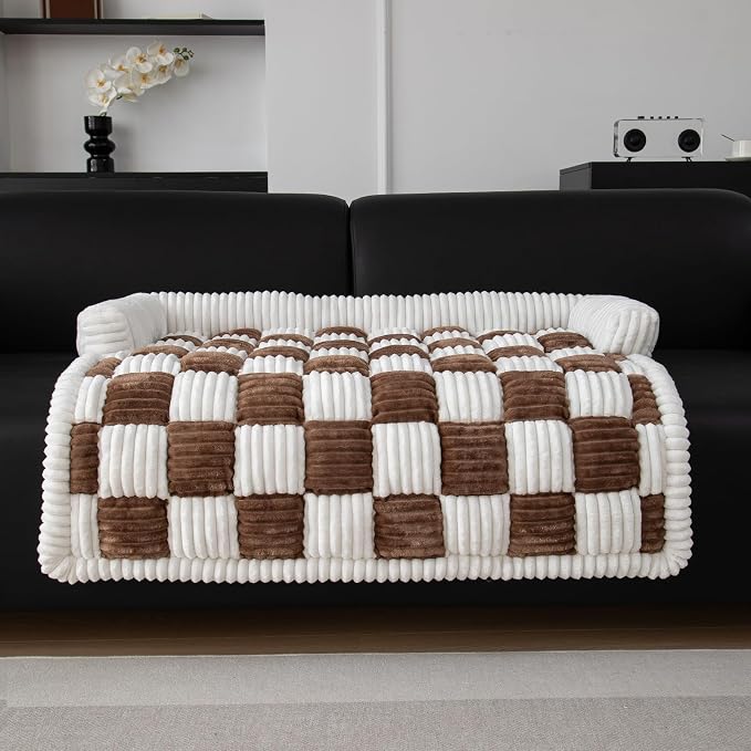TOPCHANCES Dog Couch Cover,Thickened Quilted Plaid Funny Fuzzy Pet Couch Covers for Sofa,Washable Non Slip Pet Mat Sofa Dog Cover Protector for Large Dogs(Dark Brown,36x36inch) - Image 8