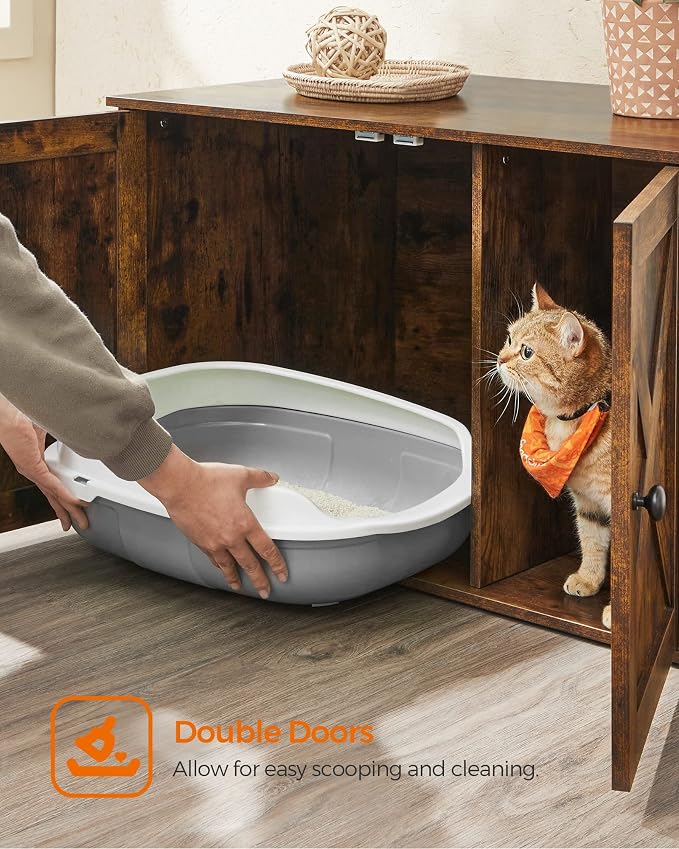 Feandrea Cat Litter Box Enclosure, Litter Box Furniture Hidden with Removable Divider, Indoor Cat House, End Table, 31.5 x 20.9 x 19.7 Inches, Rustic Brown UPCL002X01 - Image 9