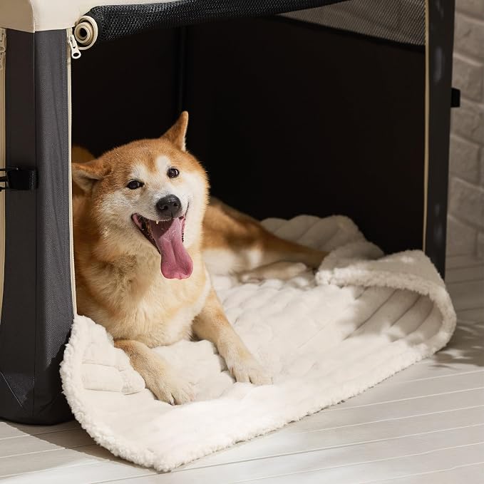 Bedsure ComfyFleece™ Waterproof Dog Blankets for Large Dogs,40x50 Cream | Soft Plush Couch Cover,Washable Corduroy Fleece for Furniture Protector,Cozy Calming Reversible Pet Blanket for Senior Dogs - Image 8