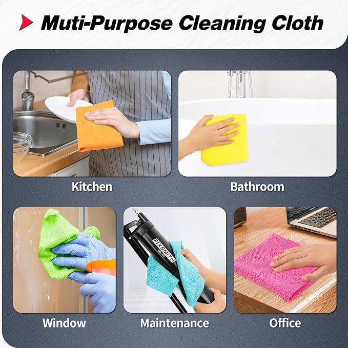 FIXSMITH Microfiber Cleaning Cloth, 100 Pack Shop Towels, Micro Fiber Cloth for Cleaning Car, All-Purpose Absorbent Cleaning Rags for Housekeeping, Dust Cloth for Office, Car Wash Towels, 12inx12in - Image 7