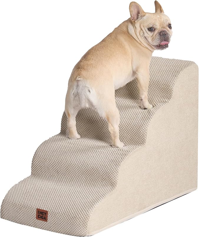 EHEYCIGA Curved Dog Stairs Ramp for High Beds 19.7" H, 4-Step Dog Steps for Small Dogs and Cats, Pet Stairs for High Bed Climbing, Non-Slip Balanced Pet Step Indoor, Beige - Image 9