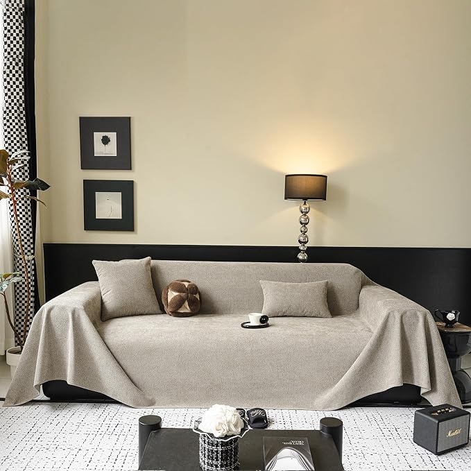 ROOMLIFE Non Slip Waterproof Couch Cover Sofa Covers for 3 Cushion Couch Washable, Furniture Protector Sofa Couch Cover for Dogs, Soft Sofa Slipcover, Couch Throw Blankets (Light Brown 71''X134'') - Image 8