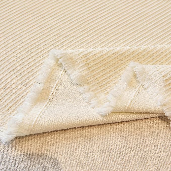 VClife Vintage Creamy White Striped Couch Cover with Tassel, 71" X 150" | Soft Thick Chenille Couch Covers for 3 Cushion Couch Sofa, Washable Sofa Covers for Sectional Sofa, Fade & Shrink Resistant - Image 9