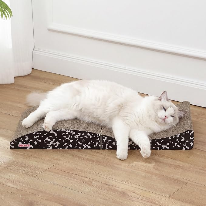 Eero 32" Modern Foldable Lounge Cat Scratcher with Catnip, Large Corrugated Cardboard Sofa Scratching Pad for Indoor Cats, Composition Notebook, Black/White CSR1011B - Image 9
