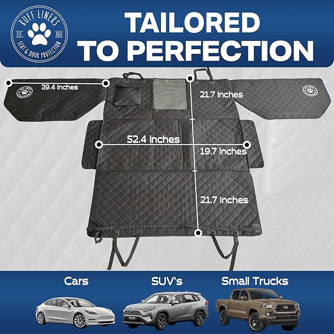 Ruff Liners Dog Hammock for Car, Black – As Seen on Shark Tank – Back Seat Protector for Cars, Mid-Size SUVs, & Mid-Size Trucks – Waterproof, Touch Fasteners, & Belt Slots – Heavy Duty Dog Seat Cover - Image 6