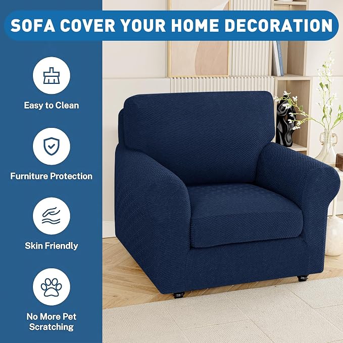 XINEAGE Couch Cushion Covers Seat Cushion Cover Thick Stretch Sofa Slipcovers 1 Piece Individual Couch Covers with Elastic Bottom(Single Seat Cushion/Backrest,Navy Blue) - Image 7