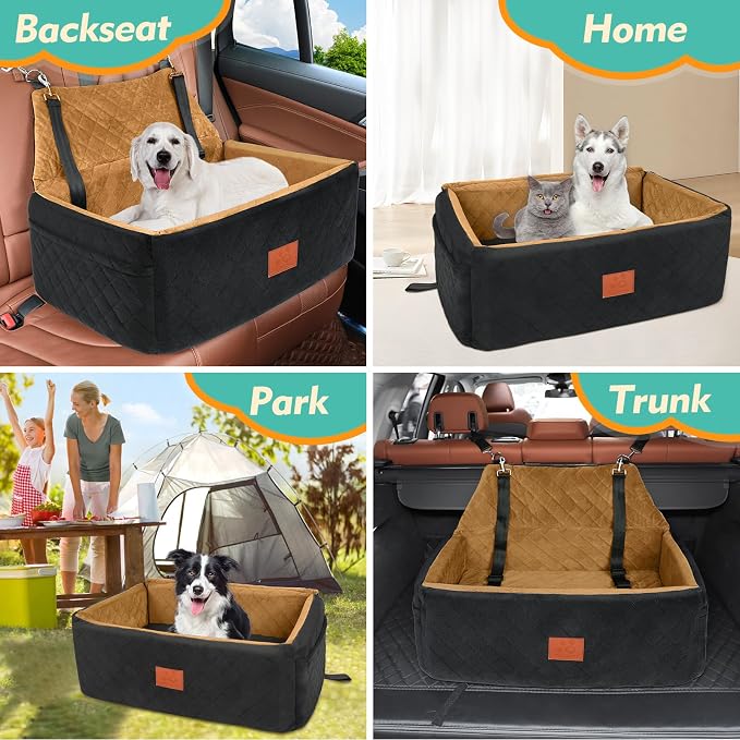 NEEZUKAR Dog Car Seat for Large Medium Dogs,Washable Pet Car Seat Under 55 lbs or 2 Small Dogs,Dog Booster Seat with Thick Cushion,2 Safety Leashes Travel Car Dog Bed - Image 6