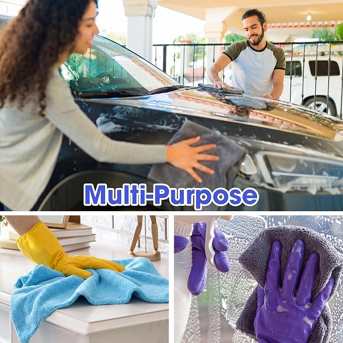 Shimeyao 30 Pcs 16 x 16 Inch Edgeless Microfiber Plush Towels for Cars Detailing Drying Wash Polishing Absorbent Cleaning Cloths, 500 GSM (Blue, Light Blue, Black, Grey, Red) - Image 6