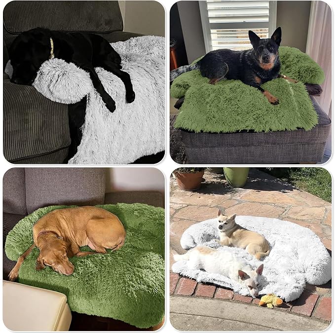 GGIB Calming Dog Bed Fluffy Plush Dog Mat for Furniture Protector with Removable Washable Cover for Large Medium Small Dogs and Cats (Extra Large (53x39.3x6), Grass Green) - Image 7