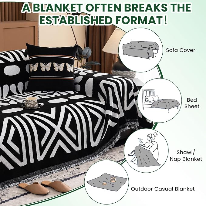 STACYPIK Boho White Geometric Sofa Cover Dog Couch Cushion for Pets L Shape Sofa Slipcovers Non Slip Couch Cover for Sectional Oversized Sofa Protector for 3 Cushion Couch Sofa Throws Blanket-71X150IN - Image 7