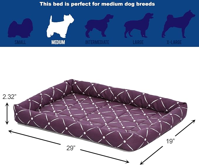 MidWest Homes for Pets 40230-PLD Quiet Time Couture Ashton Bolster Pet Bed, Intermediate Dog/30, Plum, Plum & White Diamond Pattern, 30-Inch - Image 5