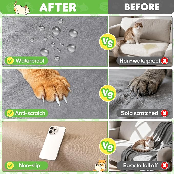 Loiion Cat Scratch Couch Cover Waterproof Sofa Cover 102"x71" | Pet-Friendly Couch Protector, Anti-Scratch & Non Slip Sofa Cover For Cats Dogs Kids, Machine Washable - Image 9