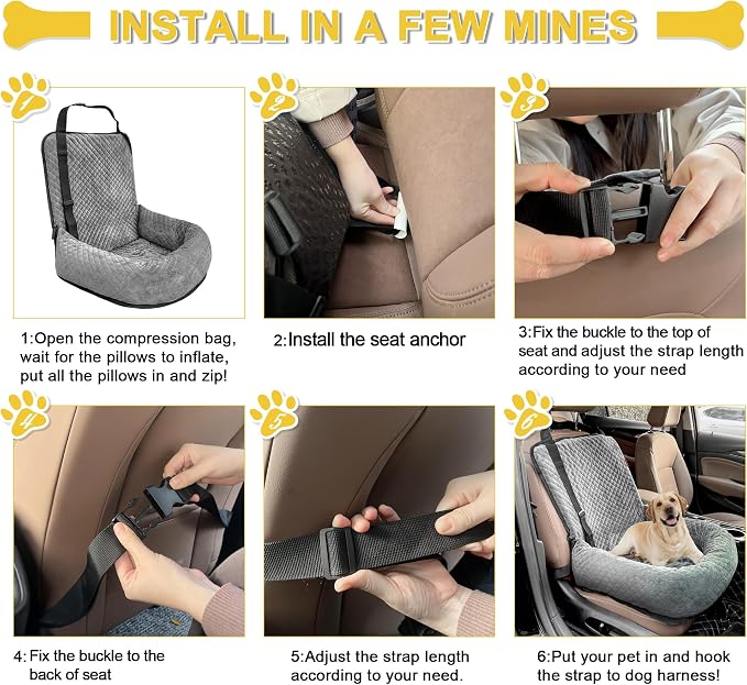 Dog Car Seat for Small Medium Dogs,Detachable Washable Travel Safety Pet Booster Seat, Comfy Ultra Soft and Multifunctional Car Travel Bed,Grey - Image 7