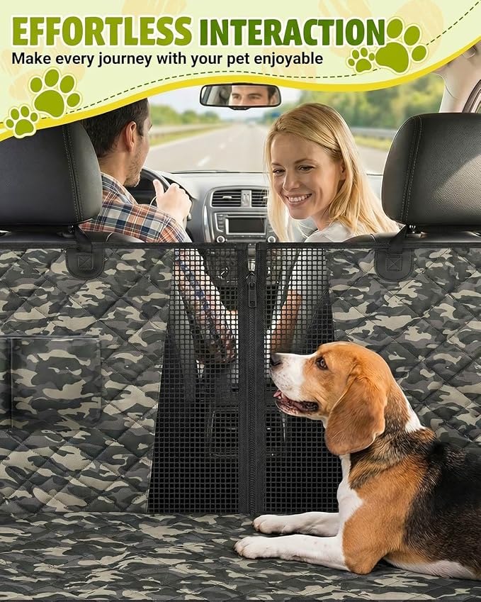 Dog Car Seat Cover, 600D Heavy Dute Car Seat Cover for Dogs Pets, 100% Waterproof Anti-Scratch Nonslip Dog Hammock for Cars, Seat Covers Protector with SeatBelt for Sedan SUV Truck Standard Camo - Image 7