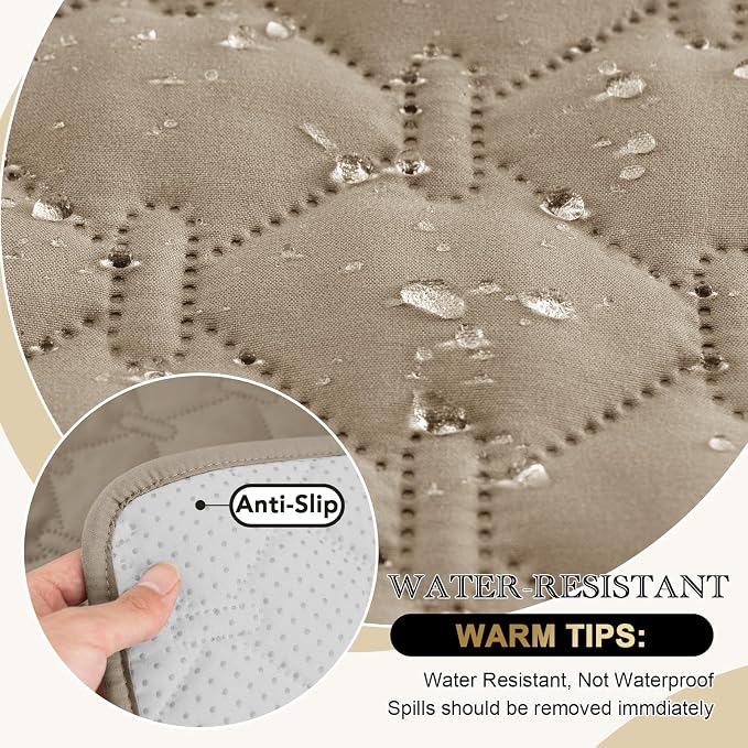 PrinceDeco Couch Covers for 3 Cushion Couch Quilted Sofa Slipcovers Water Resistant and Anti-Slip Furniture Protector Sofa Cover Pet Friendly Seat Width to 68"(Sofa, Taupe) - Image 7