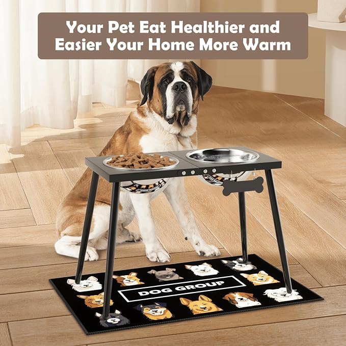 ADENGL Metal Elevated Dog Bowls, 17in Tall Raised Dog Bowl Stand, Dogs Raised Stand with 3000ml Stainless Steel Bowls and Sprill Proof Mat for Extra Large Breeds - Image 7