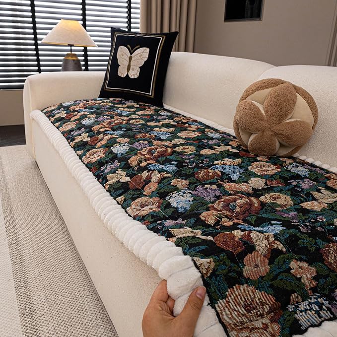 STACYPIK Vintage Floral Pets Sofa Seat Cover Washable Non Slip Couch Cushion Cover Living Room Jacquard Furniture Seat Protector for 3 Seater Pet Friendly Scratch-Resistant Quilted Bed Mat-27.6X70.9IN - Image 8