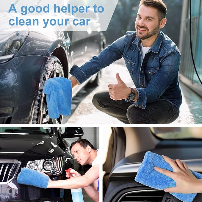 Shimeyao 30 Pcs 16 × 16 Inch Microfiber Towels for Cars, 500 GSM Edgeless Plush Car Detailing Towel, Lint Free Scratch Free Cleaning Cloths for Drying, Washing, Polishing, Waxing, Home (Light Blue) - Image 6