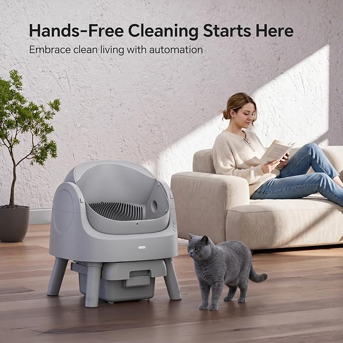 Mimfam Automatic Self Cleaning Litter Box, with 4 Pairs Infrared Senor, Open-Top Design for Multi-Cat Homes, Comes with Liner Bags and Cat Litter Mat, Grey - Image 7