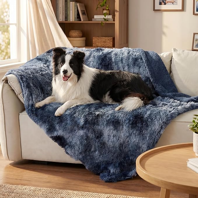 Bedsure Waterproof Dog Blankets for Medium Dogs, Fluffy Faux Fur, 40x50 | Plush Fuzzy Reversible Pet Blankets for Couch and Dog Bed,Soft Calming Throw Cat Blanket Washable, Dog Gift, Tie-dye Navy - Image 9