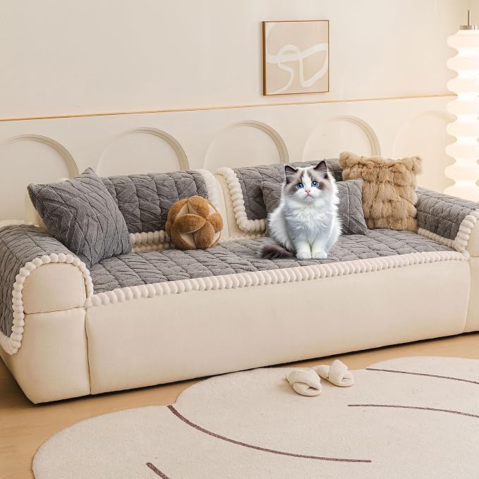 OTOB Couch Cover for Dogs Washable, Non Slip Loveseat Sofa Couch Protector | Gray, 27.6" x 47.2", Pet Friendly, All Seasons, Fuzzy, Modern Geometric Jacquard, Soft Breathable, Furniture Protector - Image 9