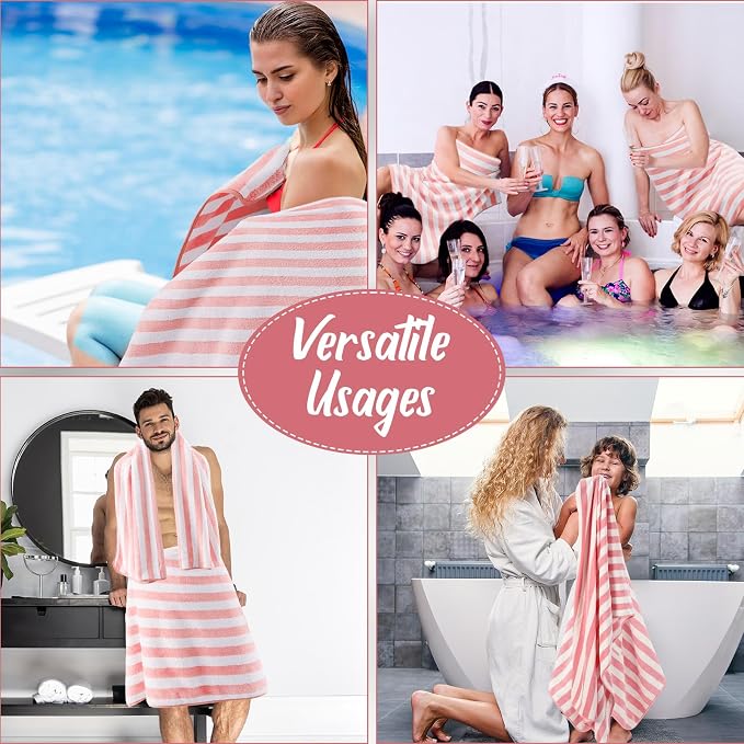 SmoothNovelty 16 Pack Microfiber Bath Towels Bulk 27'' x 60'' Oversized Size Bath Towel Highly Absorbent Extra Large Soft Drying for Beach Shower Summer Salon Sport Gym Party (Stripes,Pink) - Image 7
