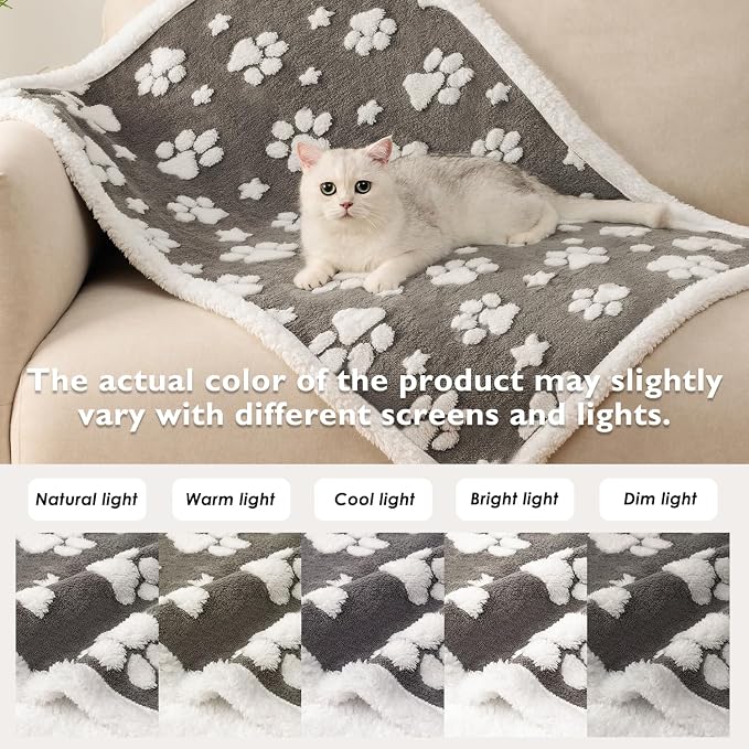 Cute Waterproof Blanket for Dog Cat or Adult, 60"x80", Grey | 3D Textured Paw Pet Blanket for Bed Couch Sofa, Soft Liquid Pee Proof Pet Furniture Protector - Image 7