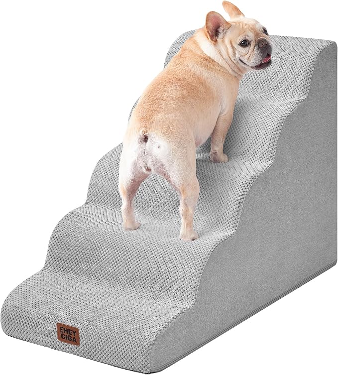 EHEYCIGA Curved Dog Stairs Ramp for High Beds, 5-Step Extra Wide Dog Steps for Small Dogs and Cats, Pet Stairs for High Bed Climbing, Non-Slip Balanced Pet Step Indoor, Light Grey - Image 9