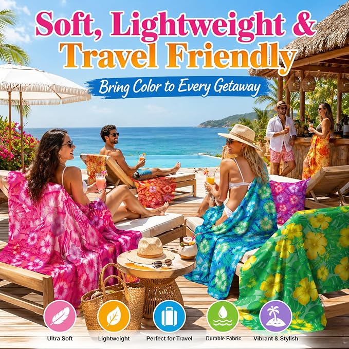 6 Pack Microfiber Beach Towel Set 32x71 Oversized Extra Large Swim Pool Towel Soft Fiber Beach Towels Set Bath Blanket for Summer Travel Spa Swim Accessories Vacation Essential Gift(Tropical Flowers) - Image 7