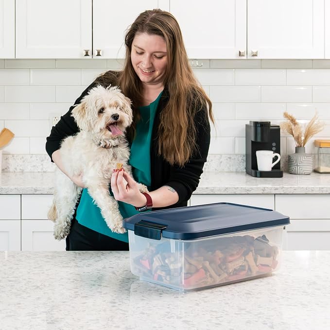 IRIS USA WeatherPro Airtight Pet Food Storage Container, Up to 14 lbs, Dog Cat Bird and Other Pet Food Storage Bin Keep Pests Out Translucent Body BPA Free Stackable, 2 Pack, Navy - Image 9