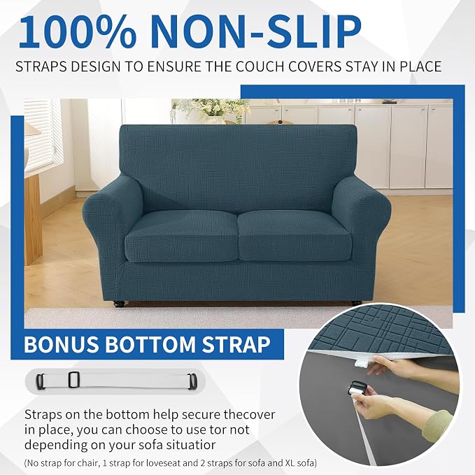 CYCMCAO 3 Piece Stretch Sofa Cover Couch Covers for 2 Cushion Couch, Loveseat Covers Stay in Place, Sofa Covers Washable with Elastic Bottom for Dogs (Forest Green), 71"-91" (2 Cushion Sofa) - Image 7