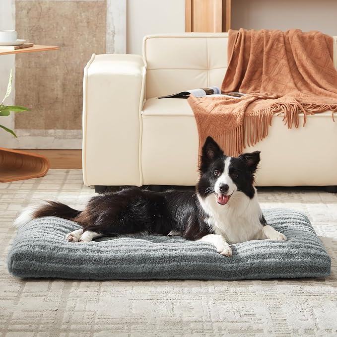 FURTIME Washable XXL Dog Bed for Extra Large Dogs, Giant Dog Crate Beds | Comfy Fluffy Kennel Pad Anti-Slip Pet Sleeping Mat, Machine Washable Dogs Pillow, 47"x29"x4", Gray - Image 9