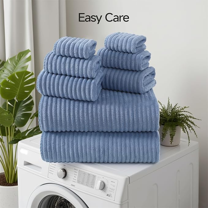 REDKISS Blue Bath Towels Set 8 Piece - Microfiber Bathroom Towels of 8 Large, Highly Absorbent Bath Towel, Soft Shower Towel for Bathroom, Hotel 2 Bath Sheet 2 Hand 2 Washcloths 2 Hair Towel Wrap - Image 8