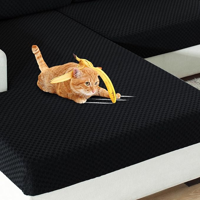 YEMYHOM Stretch Individual Cushion Covers Sofa Seat Cushion Slipcovers Soft Couch Cover Replacement Large Checkered Furniture Protector with Elastic Bottom (3 Pc Cushion Cover, Black) - Image 7
